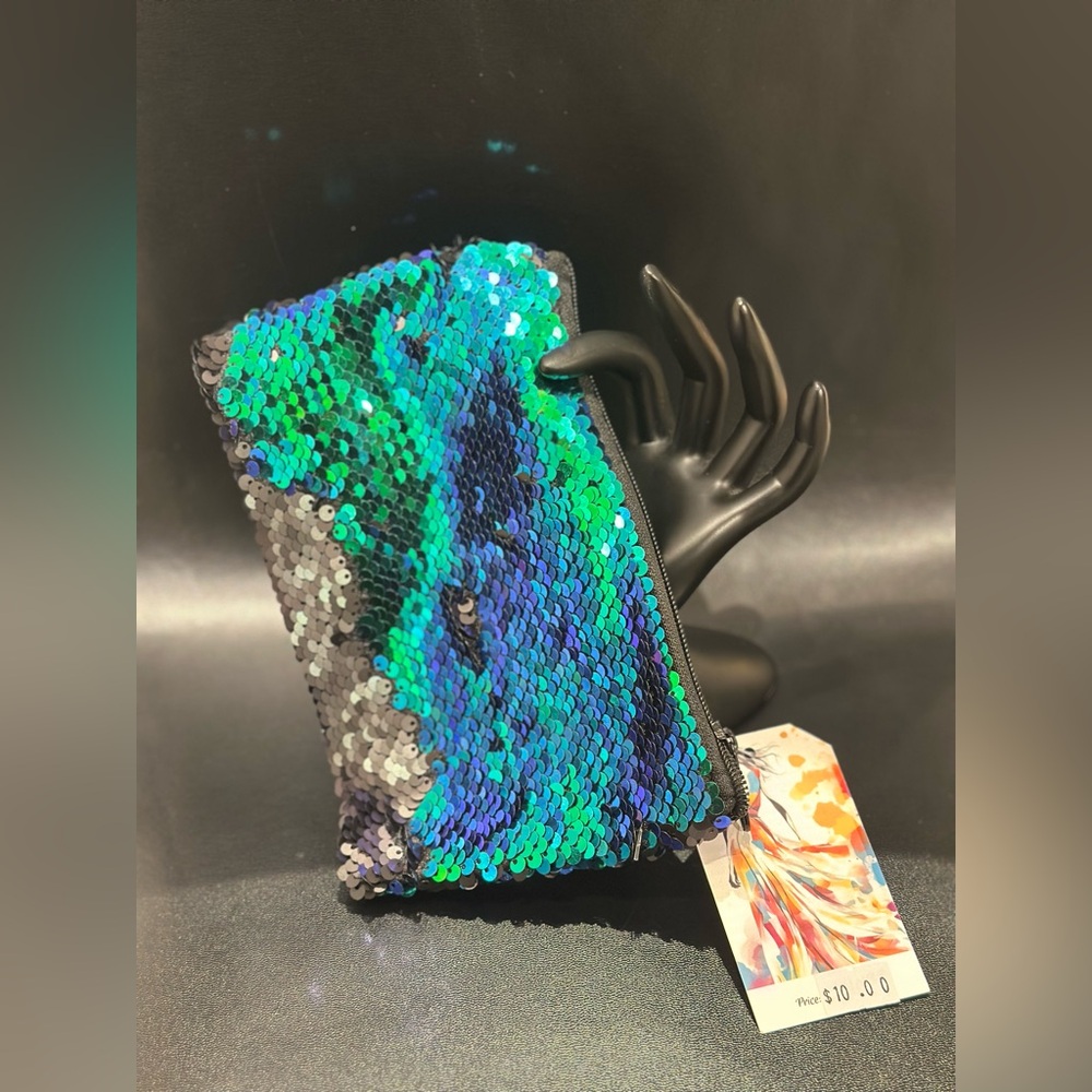Sequin Clutch with Blue and Green Accents
